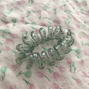 Plastic Elastic Coil Scrunchie Hair Tie Blue Dots Spiral Size 2 Inch